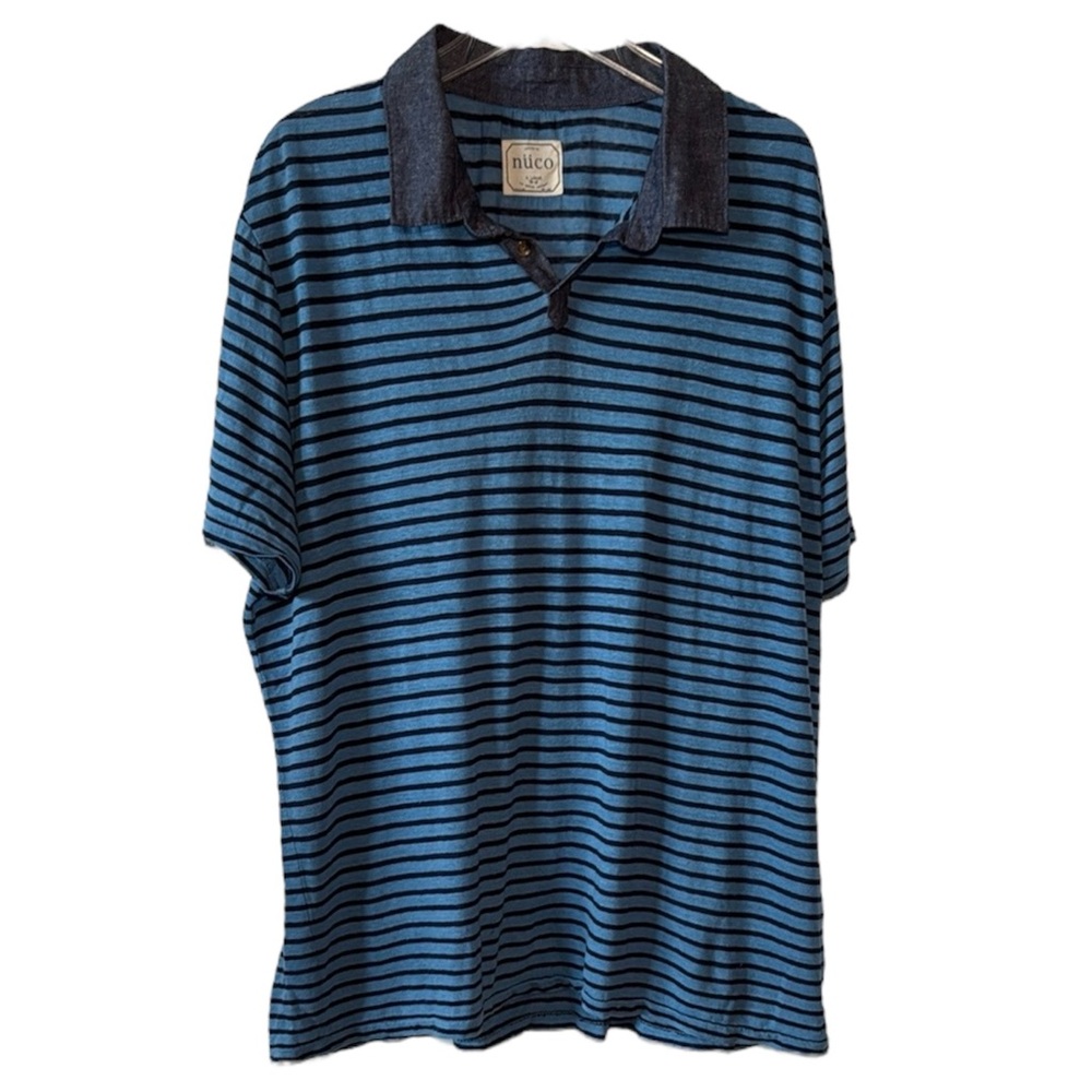 3x$15 NUCO Classic Blue and Navy Blue Striped Polo Shirt - Size Extra Large